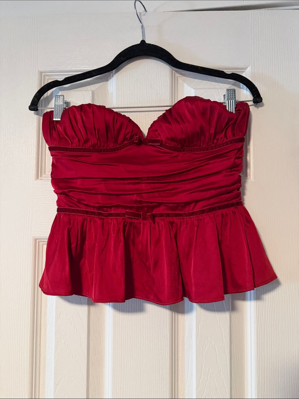 Strapless Ruched Red Peplum Top
